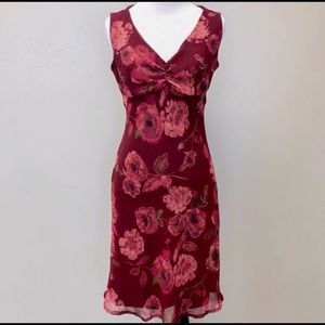 Vintage 90’s Crinkle Burgundy Floral slip Dress